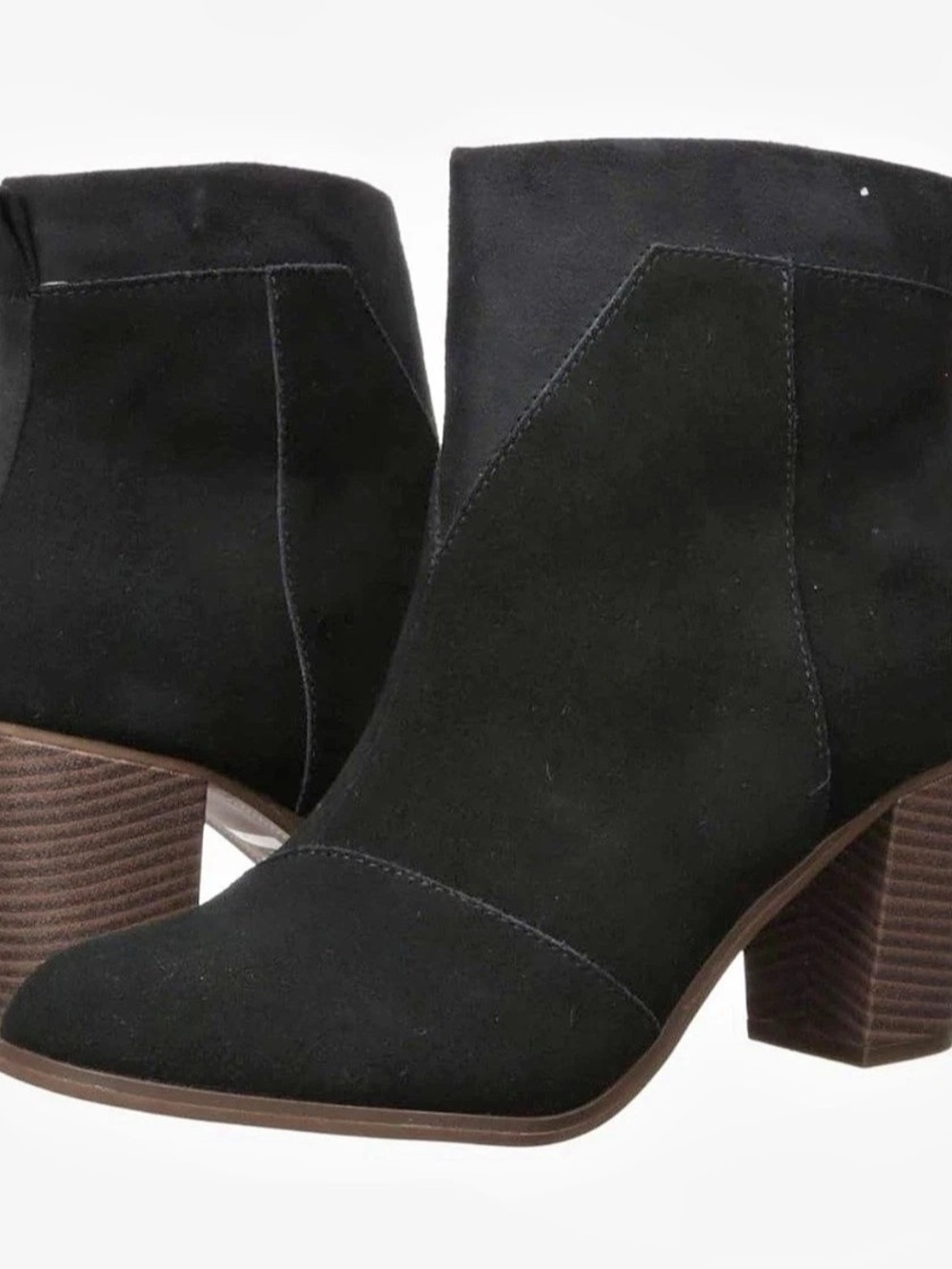 TOMS Lunata Black Suede Microfibre Mix, Heeled Ankle Boots NWT